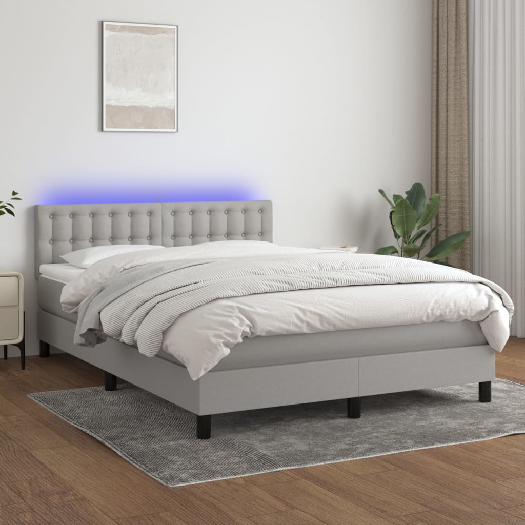 Κρεβάτι Boxspring με Στρώμα & LED Αν.Γκρι 140x200 εκ Υφασμάτινο - Pakobazaar