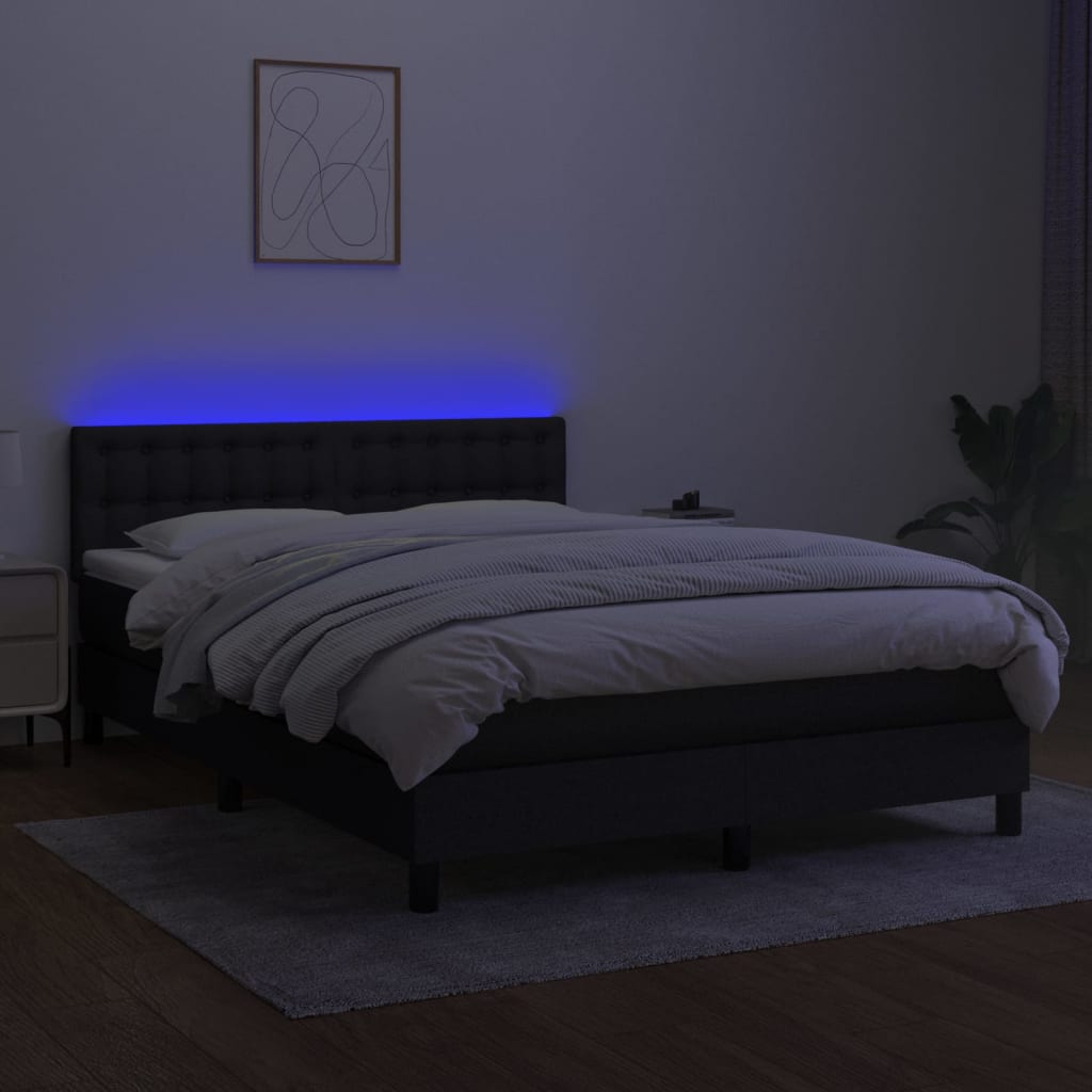 Κρεβάτι Boxspring με Στρώμα & LED Μαύρο 140x200 εκ. Υφασμάτινο