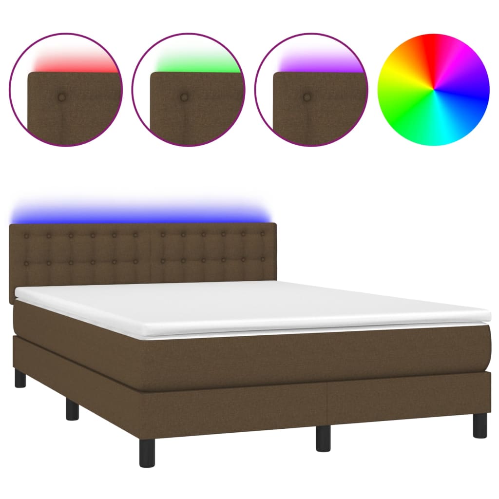 Κρεβάτι Boxspring με Στρώμα & LED Σκ.Καφέ 140x200 εκ Υφασμάτινο