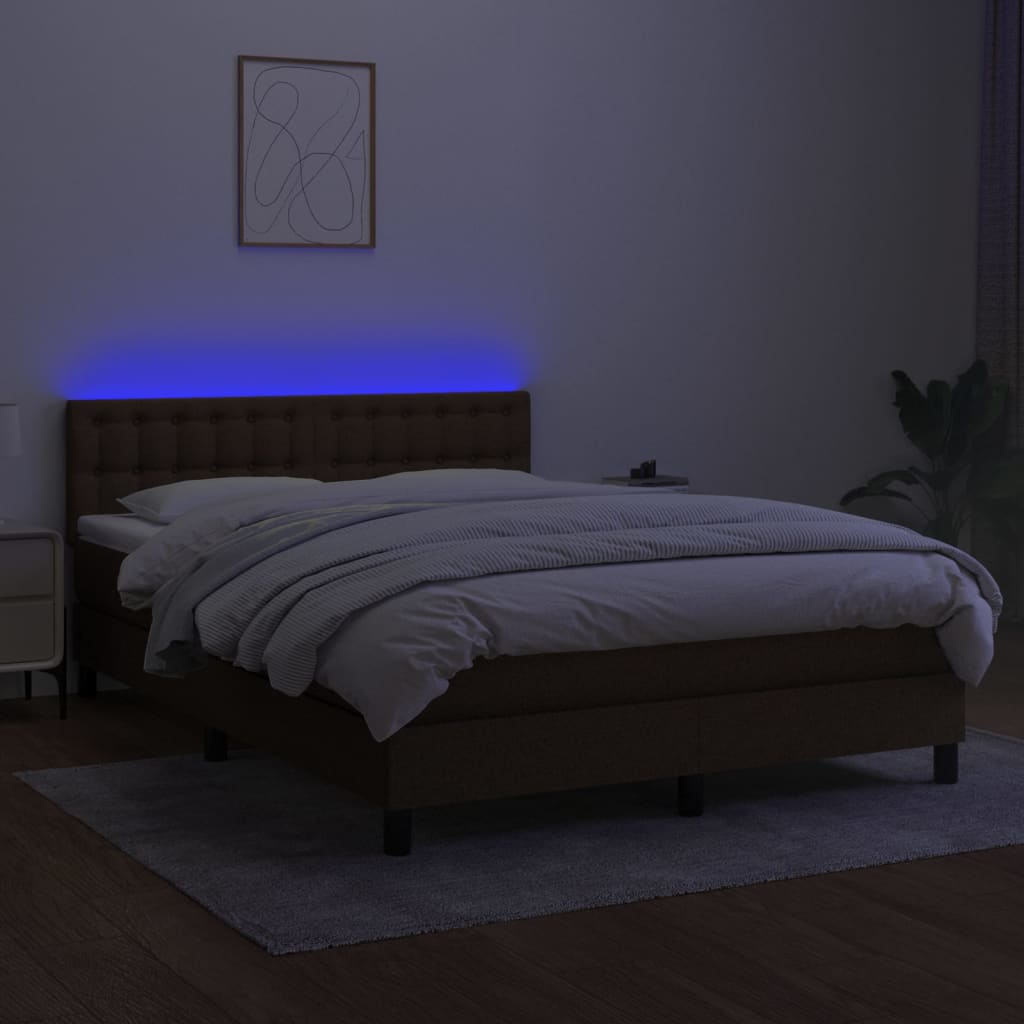 Κρεβάτι Boxspring με Στρώμα & LED Σκ.Καφέ 140x200 εκ Υφασμάτινο