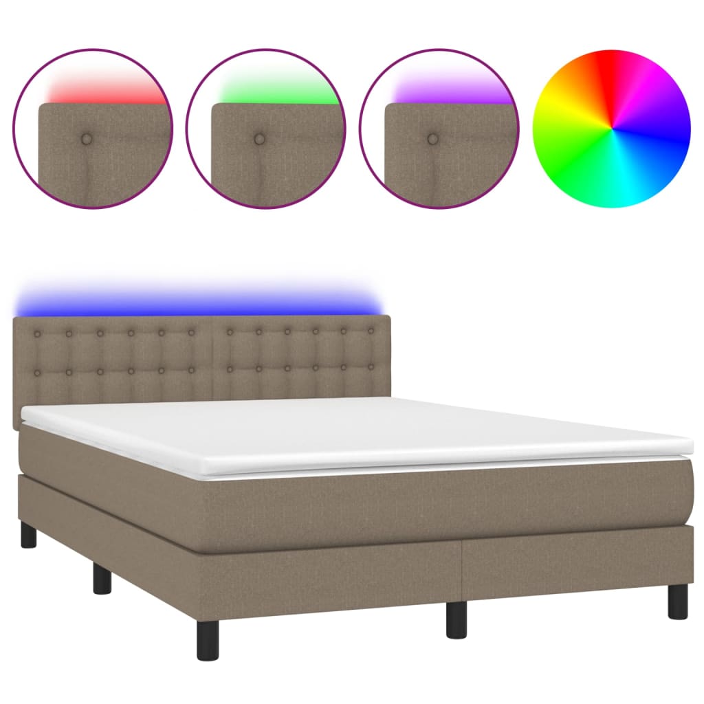 Κρεβάτι Boxspring με Στρώμα & LED Taupe 140x200 εκ. Υφασμάτινο