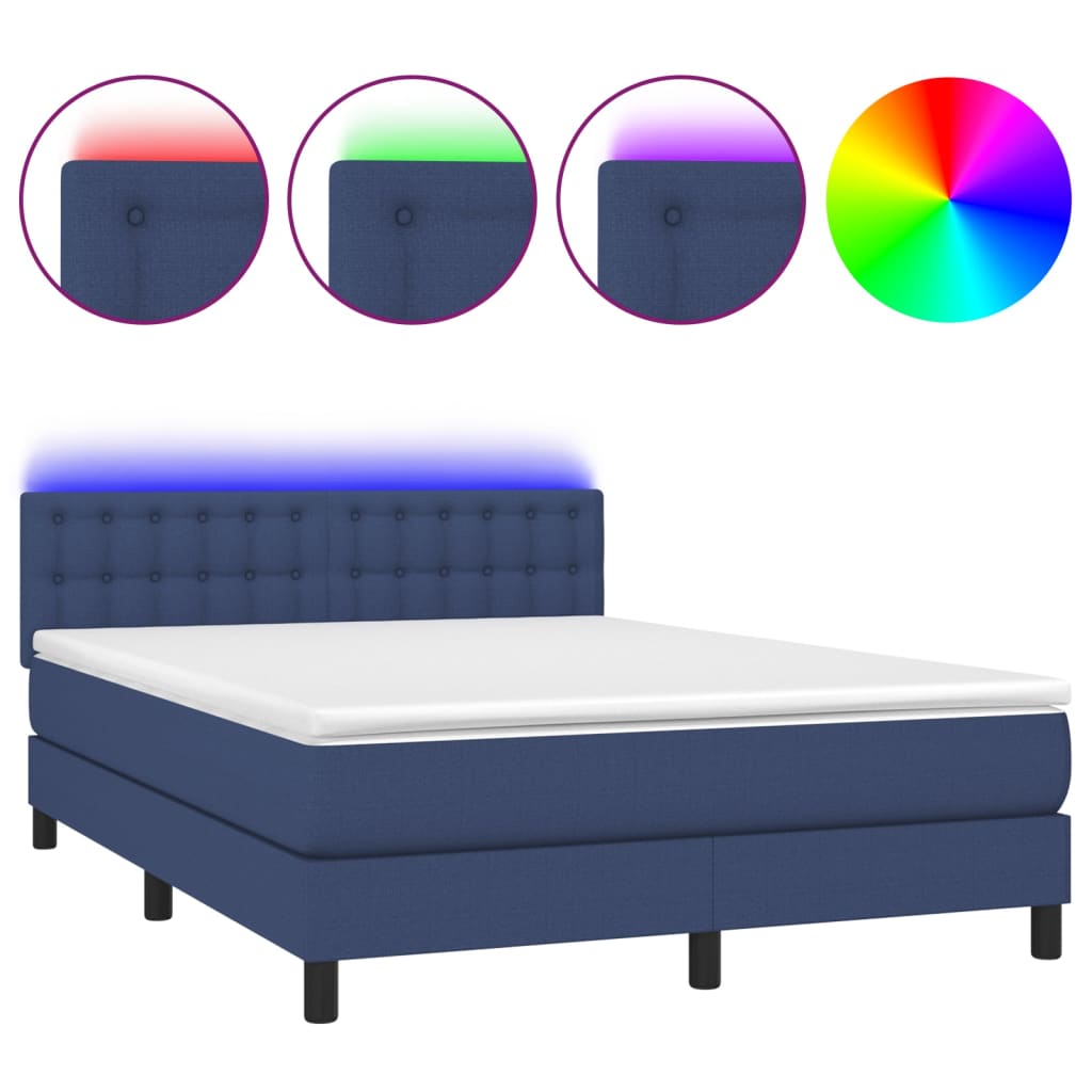 Κρεβάτι Boxspring με Στρώμα & LED Μπλε 140x200 εκ. Υφασμάτινο - Pakobazaar