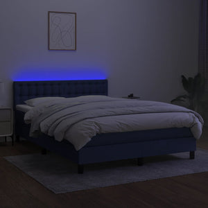 Κρεβάτι Boxspring με Στρώμα & LED Μπλε 140x200 εκ. Υφασμάτινο - Pakobazaar