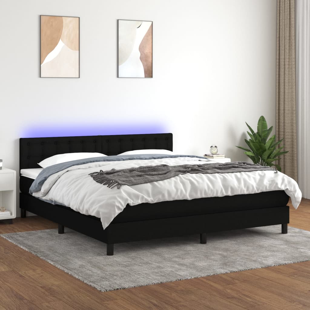 Κρεβάτι Boxspring με Στρώμα & LED Μαύρο 160x200 εκ. Υφασμάτινο - Pakobazaar