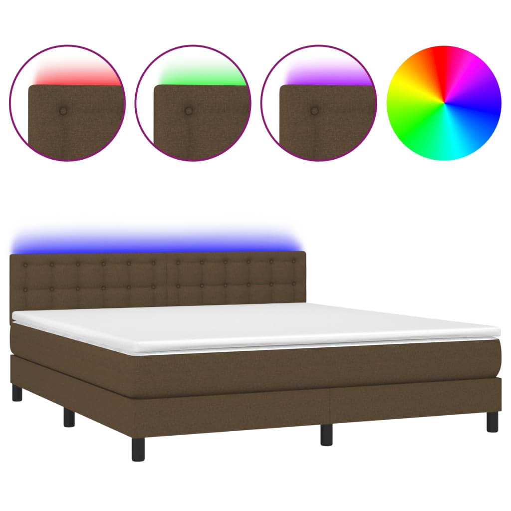 Κρεβάτι Boxspring με Στρώμα & LED Σκ.Καφέ 180x200εκ. Υφασμάτινο