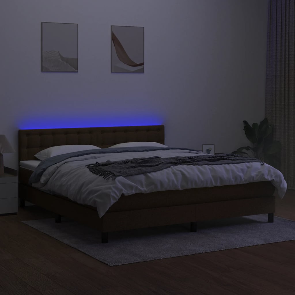 Κρεβάτι Boxspring με Στρώμα & LED Σκ.Καφέ 180x200εκ. Υφασμάτινο