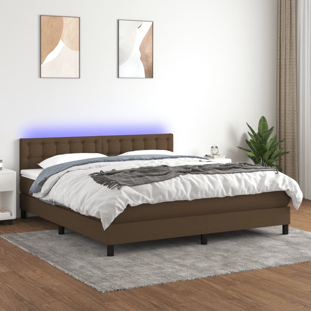 Κρεβάτι Boxspring με Στρώμα & LED Σκ.Καφέ 180x200εκ. Υφασμάτινο