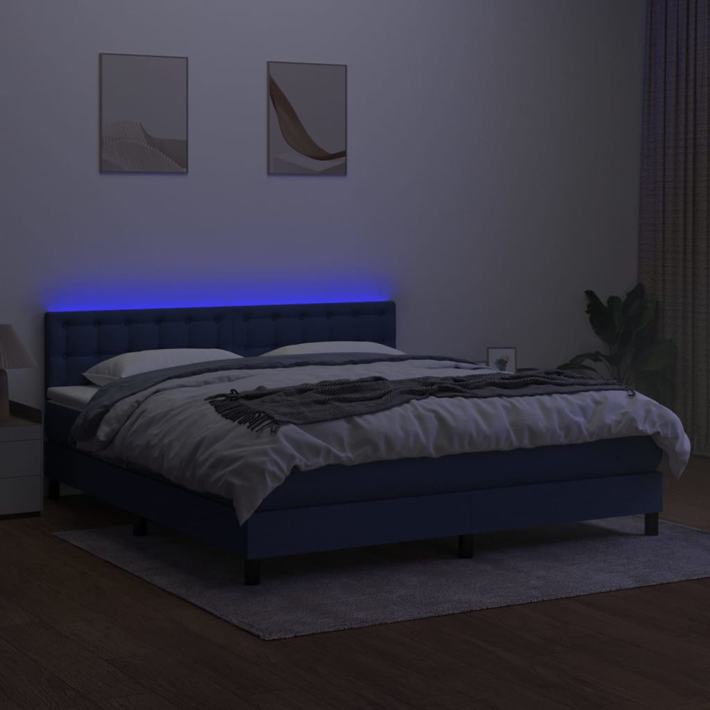 Κρεβάτι Boxspring με Στρώμα & LED Μπλε 180x200 εκ. Υφασμάτινο