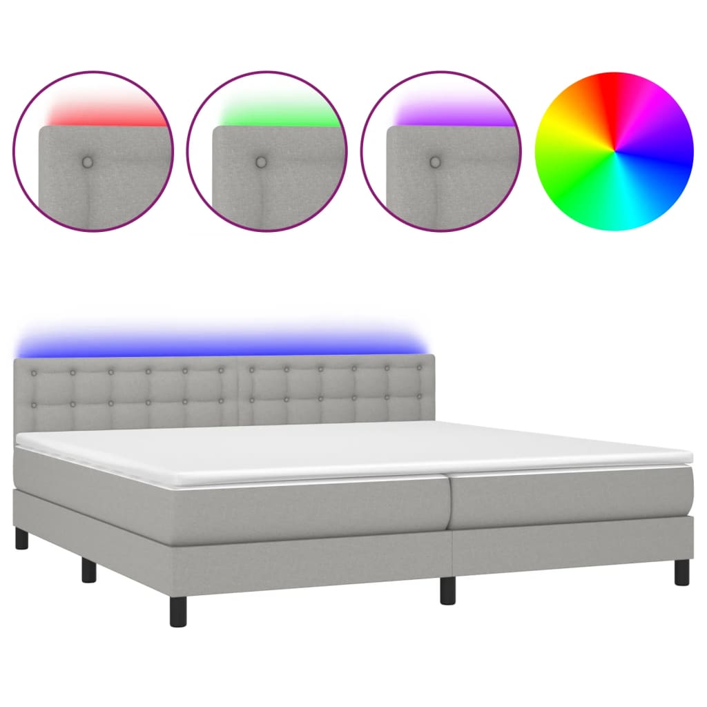 Κρεβάτι Boxspring με Στρώμα & LED Αν.Γκρι 200x200εκ. Υφασμάτινο - Pakobazaar