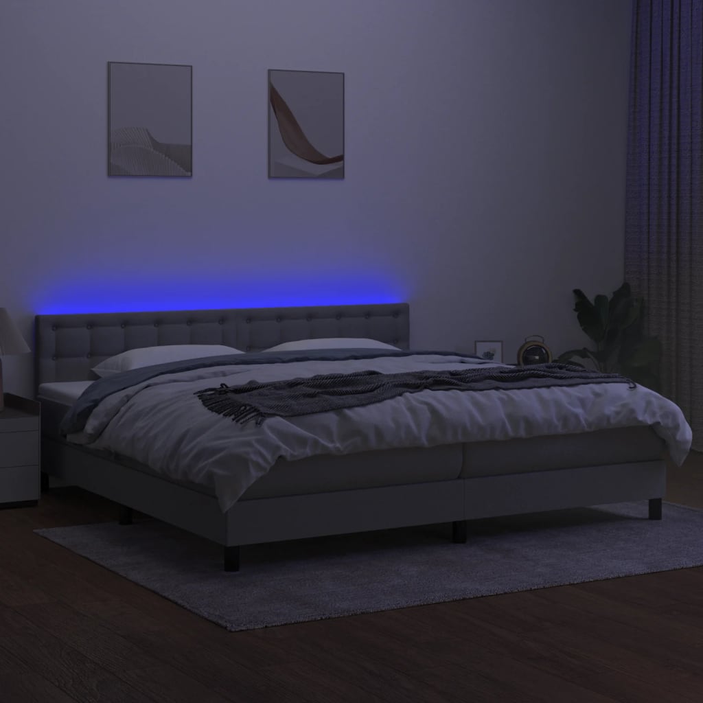 Κρεβάτι Boxspring με Στρώμα & LED Αν.Γκρι 200x200εκ. Υφασμάτινο - Pakobazaar