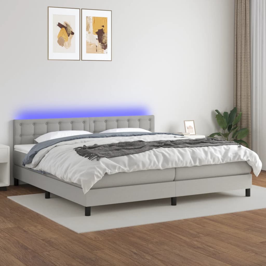 Κρεβάτι Boxspring με Στρώμα & LED Αν.Γκρι 200x200εκ. Υφασμάτινο - Pakobazaar