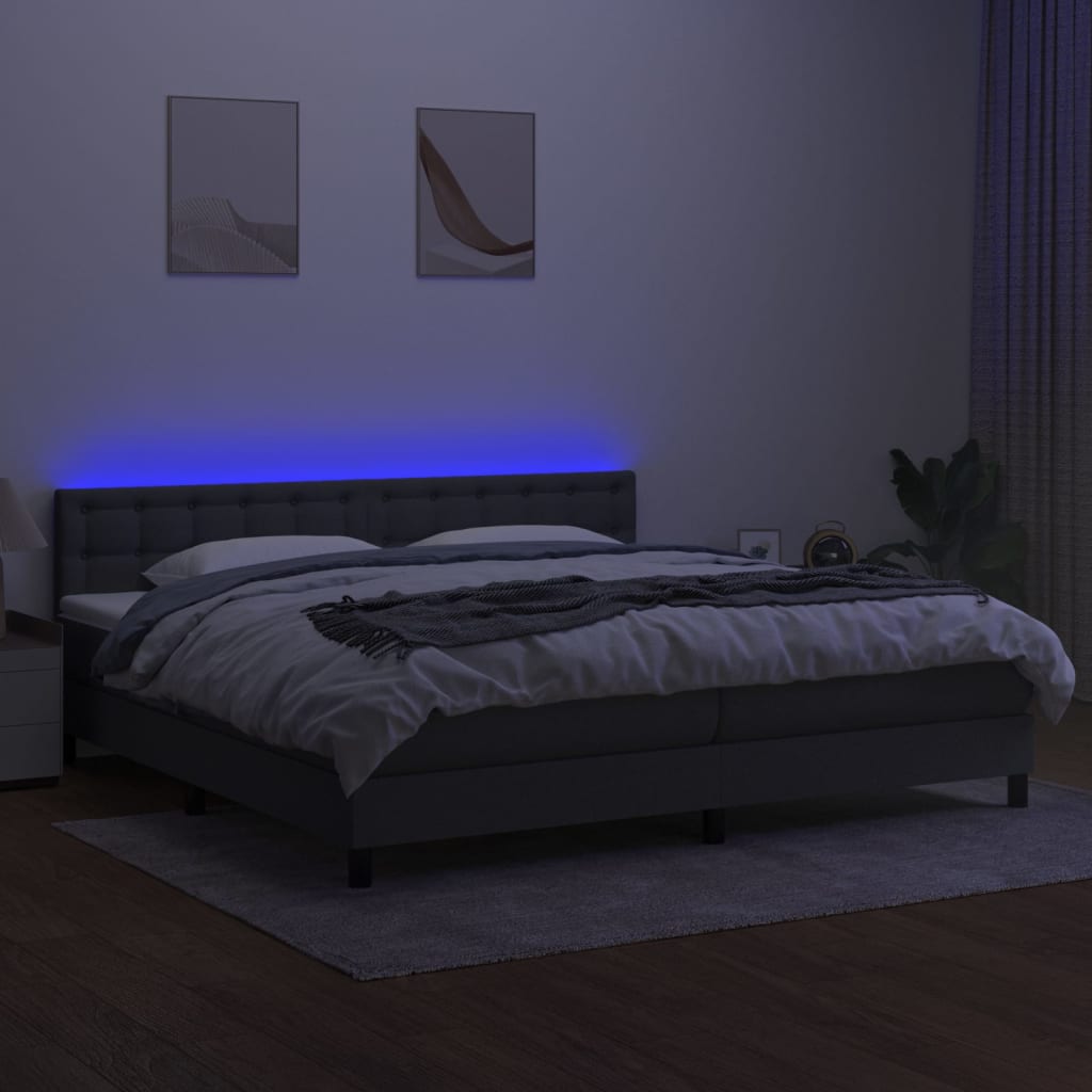 Κρεβάτι Boxspring με Στρώμα & LED Σκ.Γκρι 200x200εκ. Υφασμάτινο - Pakobazaar