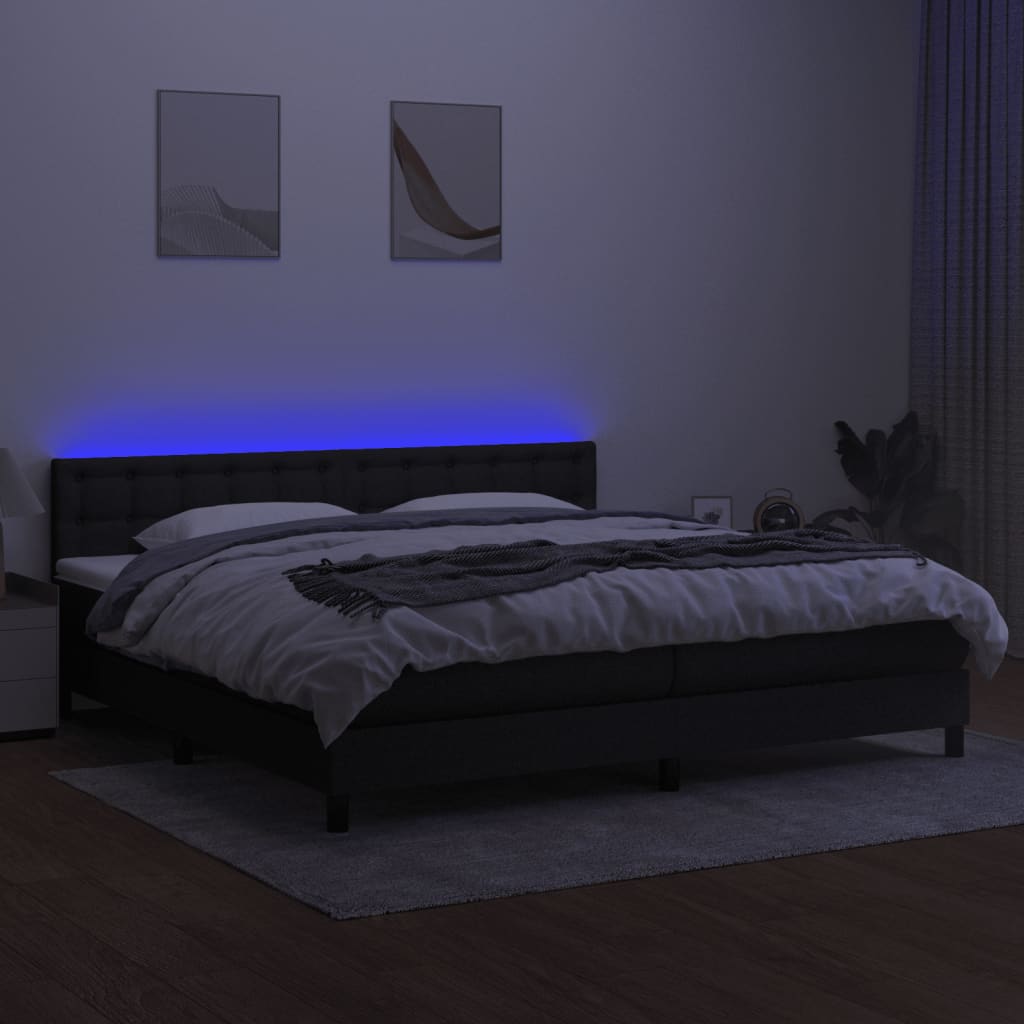 Κρεβάτι Boxspring με Στρώμα & LED Μαύρο 200x200 εκ. Υφασμάτινο