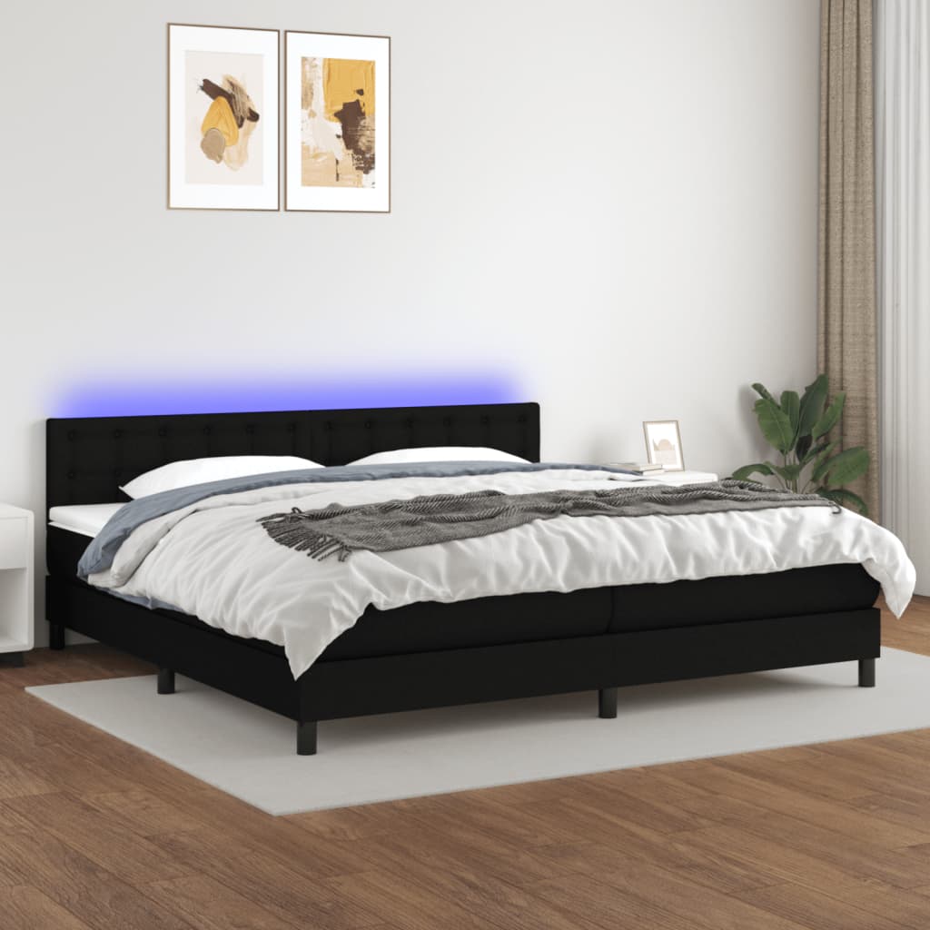 Κρεβάτι Boxspring με Στρώμα & LED Μαύρο 200x200 εκ. Υφασμάτινο