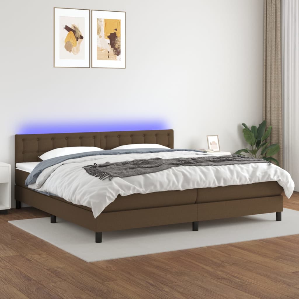 Κρεβάτι Boxspring με Στρώμα & LED Σκ.Καφέ 200x200 εκ Υφασμάτινο