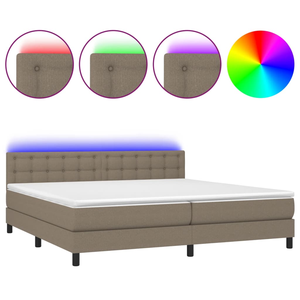 Κρεβάτι Boxspring με Στρώμα & LED Taupe 200x200 εκ. Υφασμάτινο