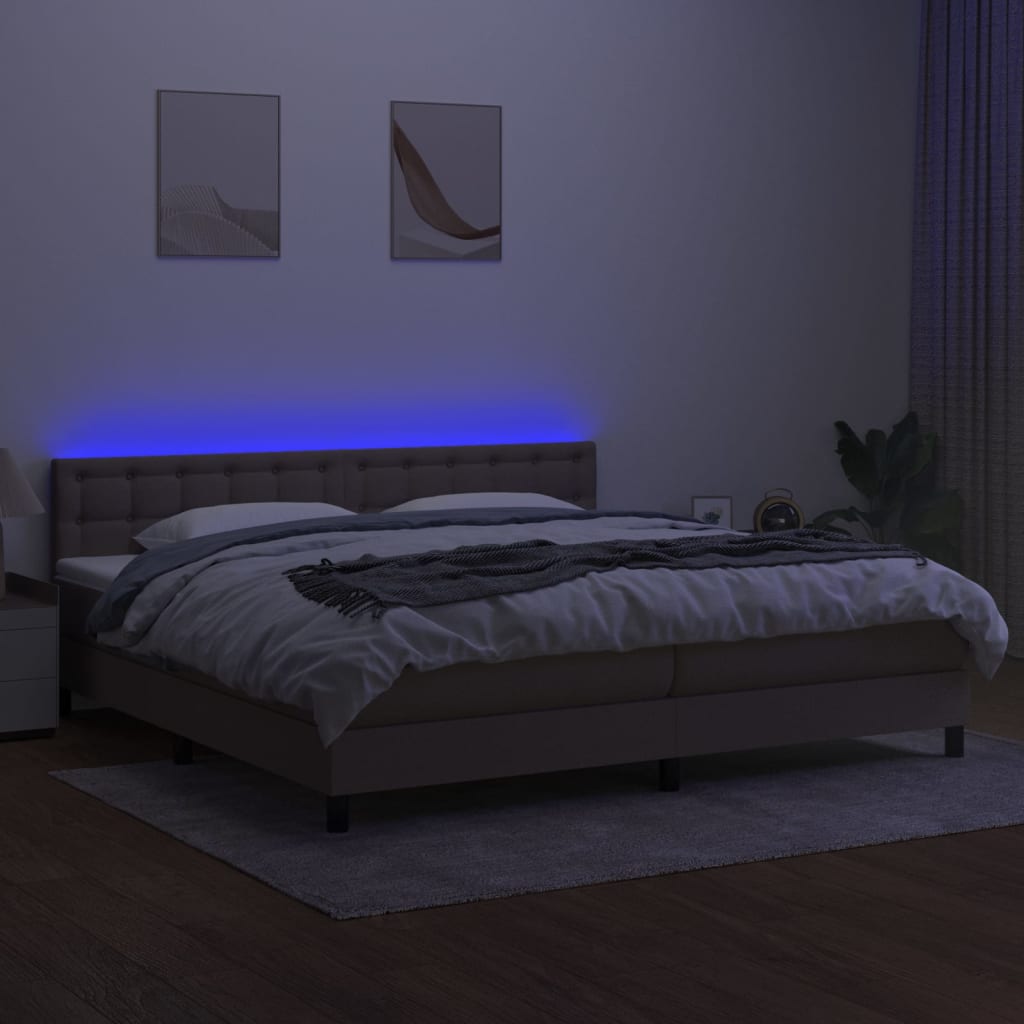 Κρεβάτι Boxspring με Στρώμα & LED Taupe 200x200 εκ. Υφασμάτινο