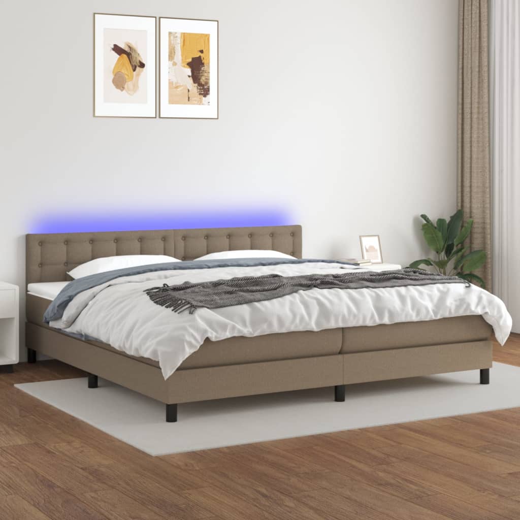 Κρεβάτι Boxspring με Στρώμα & LED Taupe 200x200 εκ. Υφασμάτινο