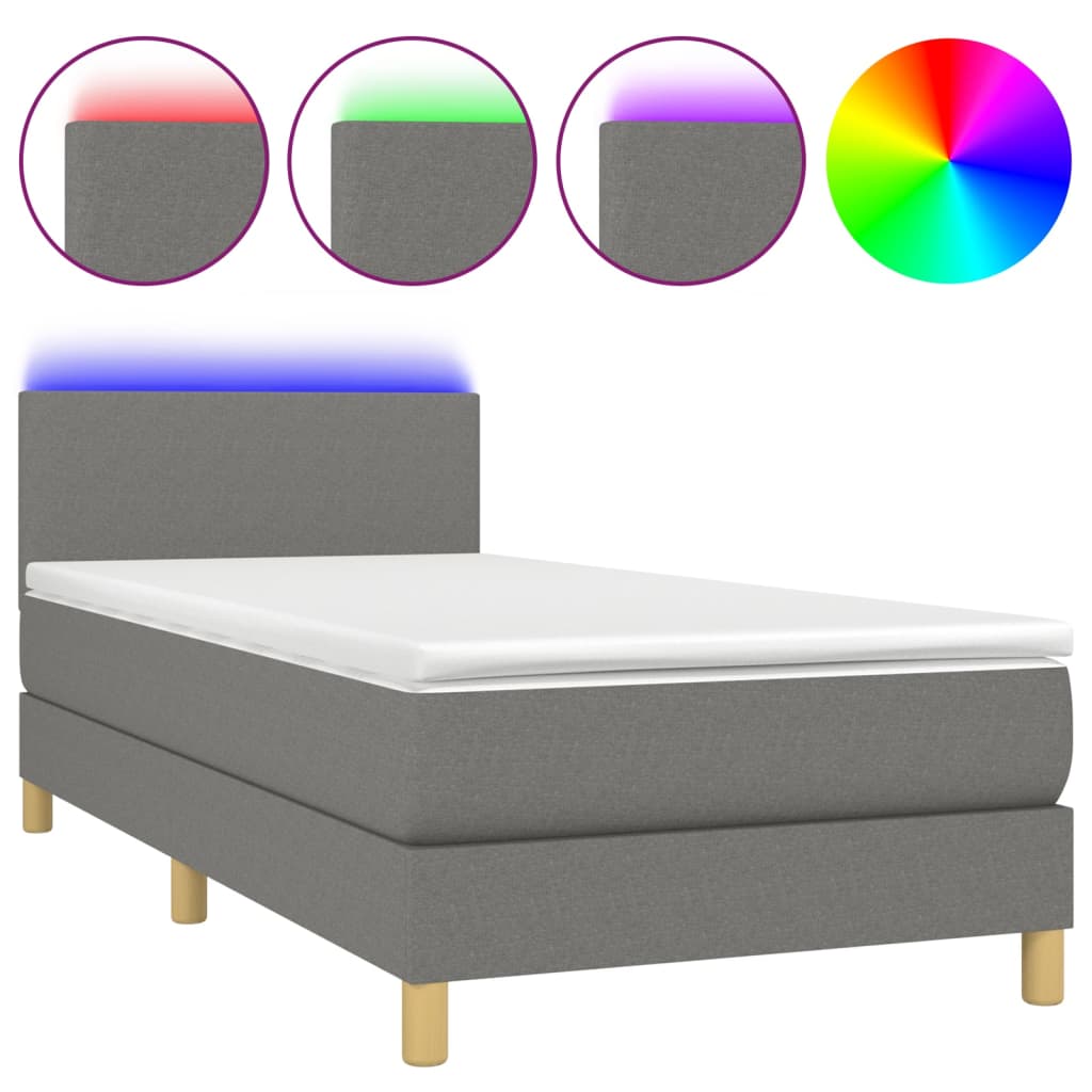 Κρεβάτι Boxspring με Στρώμα & LED Σκ.Γκρι 80x200 εκ. Υφασμάτινο