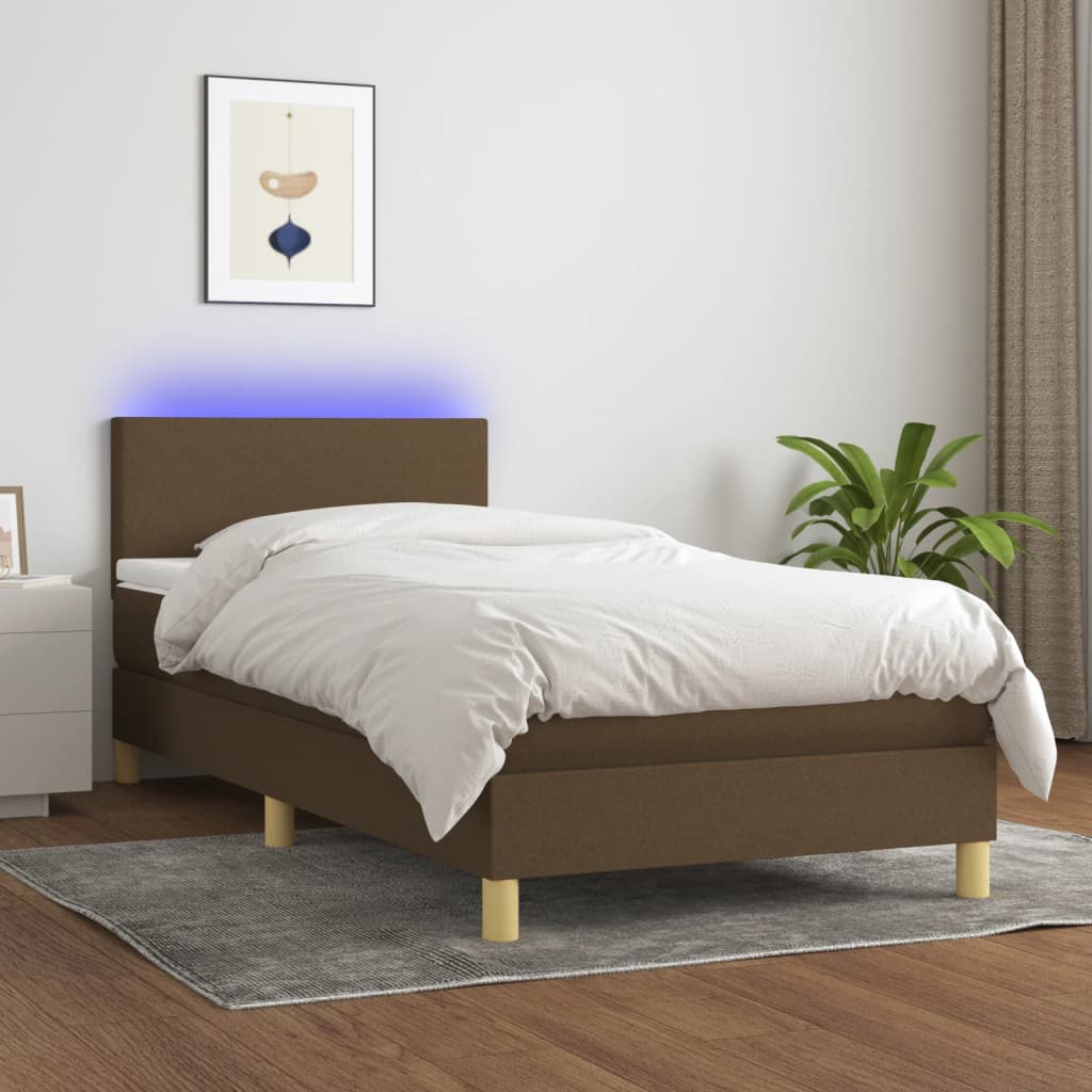 Κρεβάτι Boxspring με Στρώμα & LED Σκ.Καφέ 80x200 εκ. Υφασμάτινο