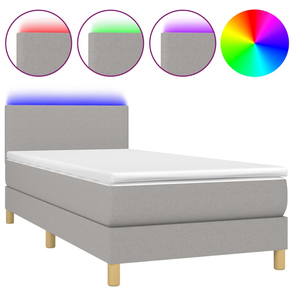 Κρεβάτι Boxspring με Στρώμα & LED Αν.Γκρι 90x190 εκ. Υφασμάτινο