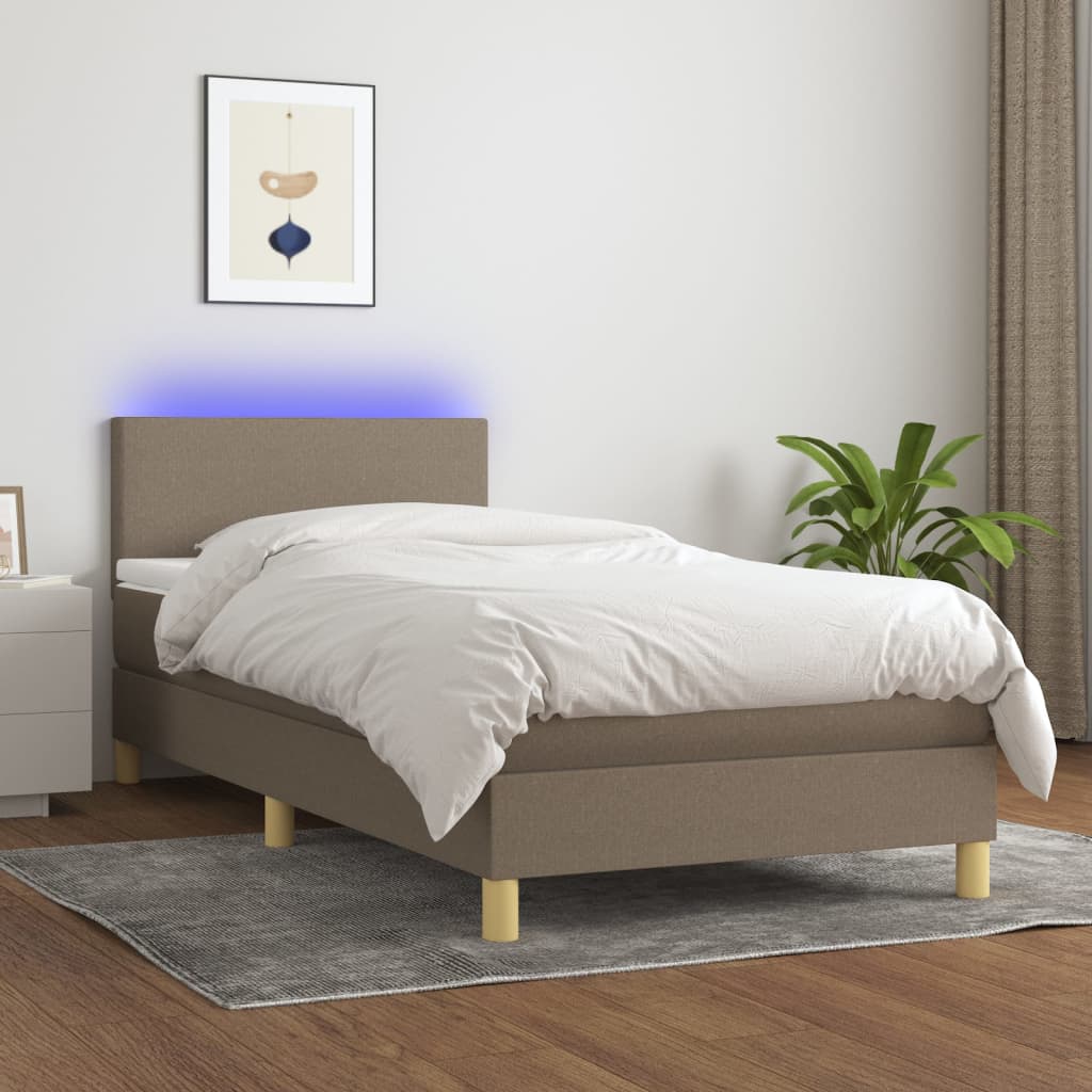 Κρεβάτι Boxspring με Στρώμα & LED Taupe 90x190 εκ. Υφασμάτινο
