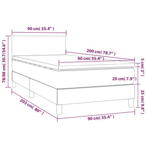Κρεβάτι Boxspring με Στρώμα & LED Αν.Γκρι 90x200 εκ. Υφασμάτινο