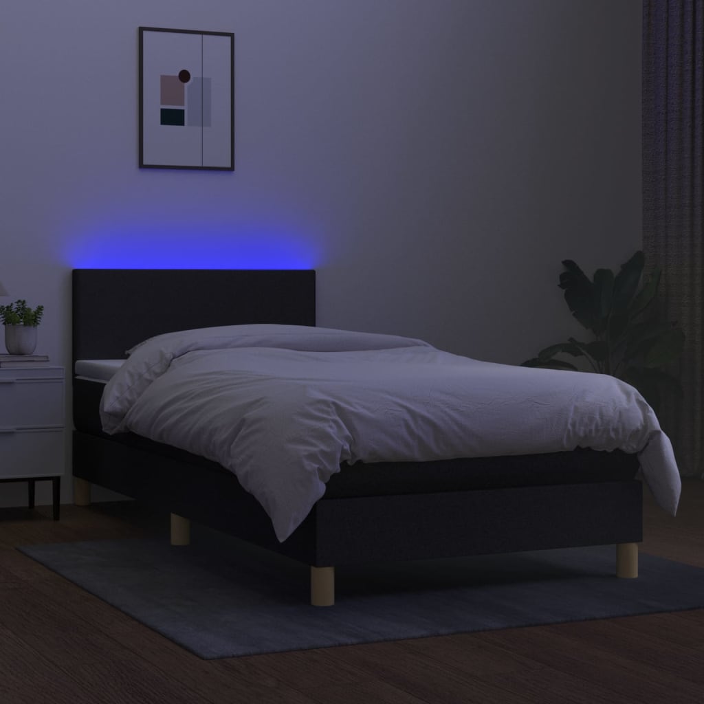 Κρεβάτι Boxspring με Στρώμα & LED Μαύρο 90x200 εκ. Υφασμάτινο