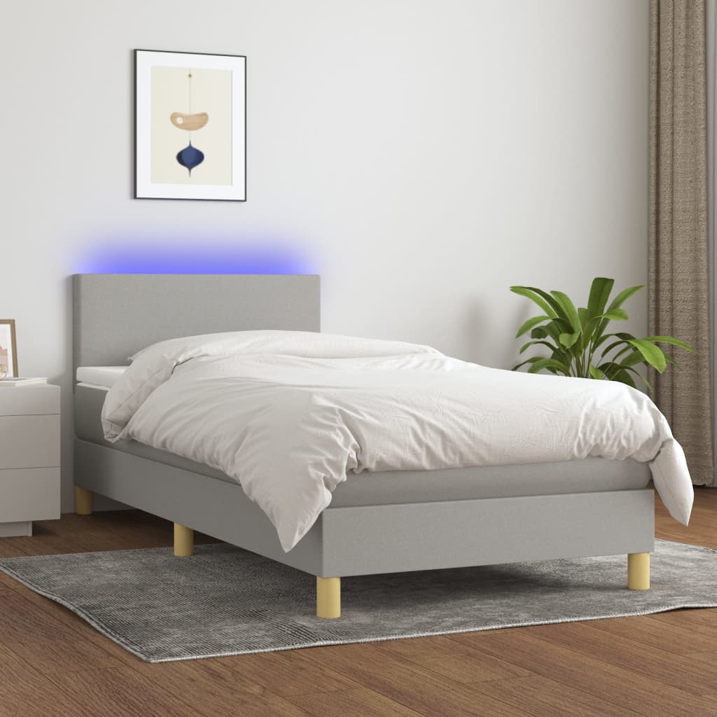 Κρεβάτι Boxspring με Στρώμα & LED Αν.Γκρι 100x200 εκ Υφασμάτινο - Pakobazaar
