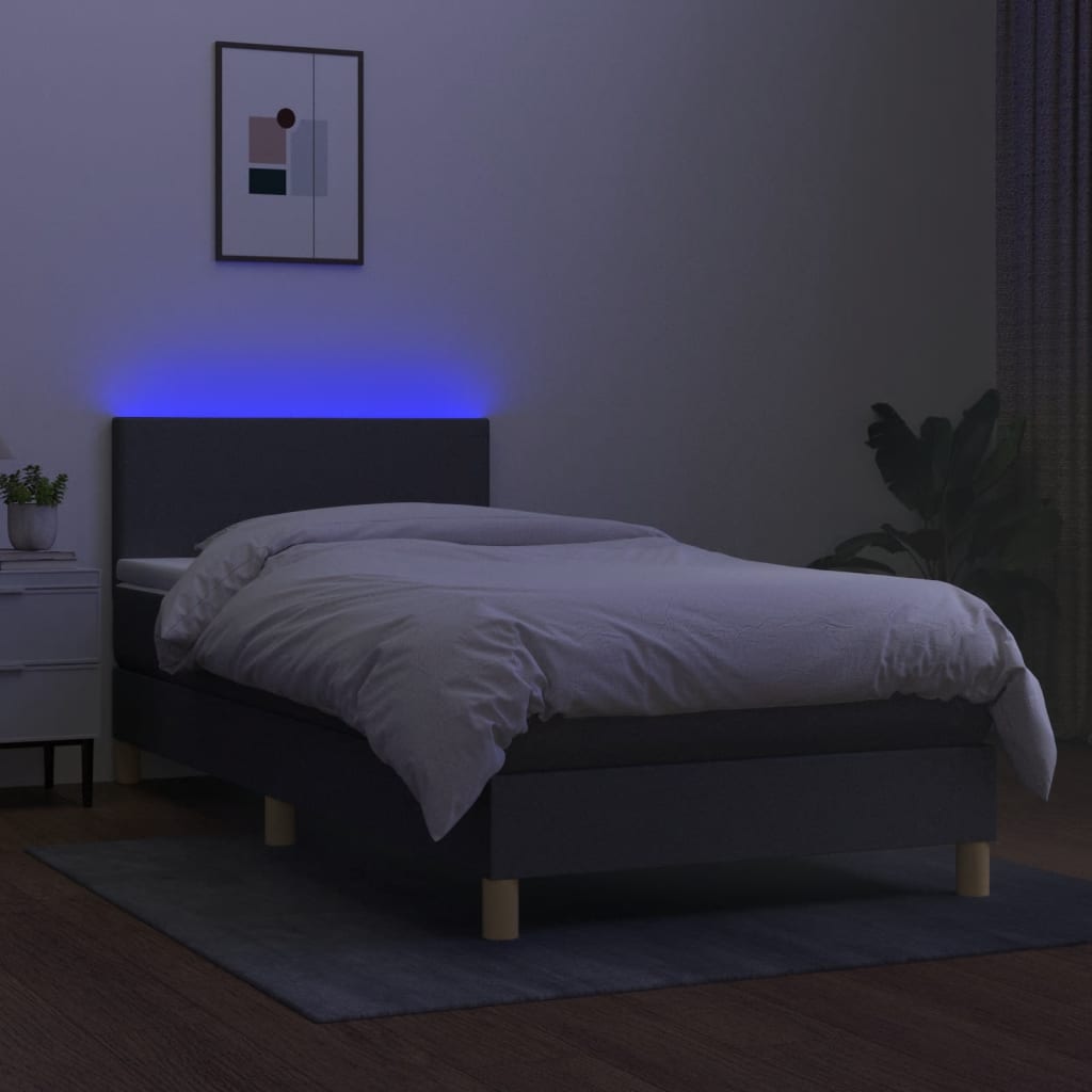 Κρεβάτι Boxspring με Στρώμα & LED Σκ.Γκρι 100x200 εκ Υφασμάτινο