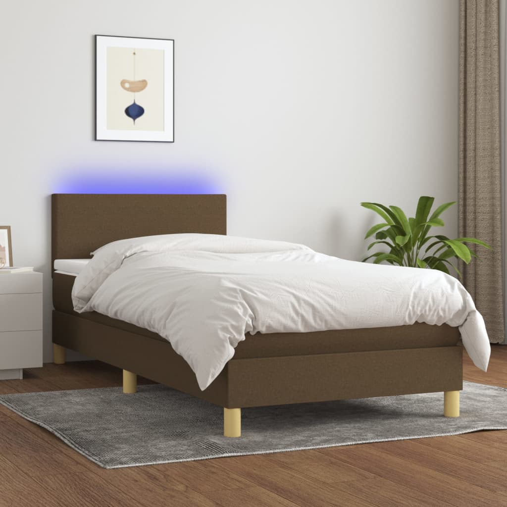 Κρεβάτι Boxspring με Στρώμα & LED Σκ.Καφέ 100x200 εκ Υφασμάτινο