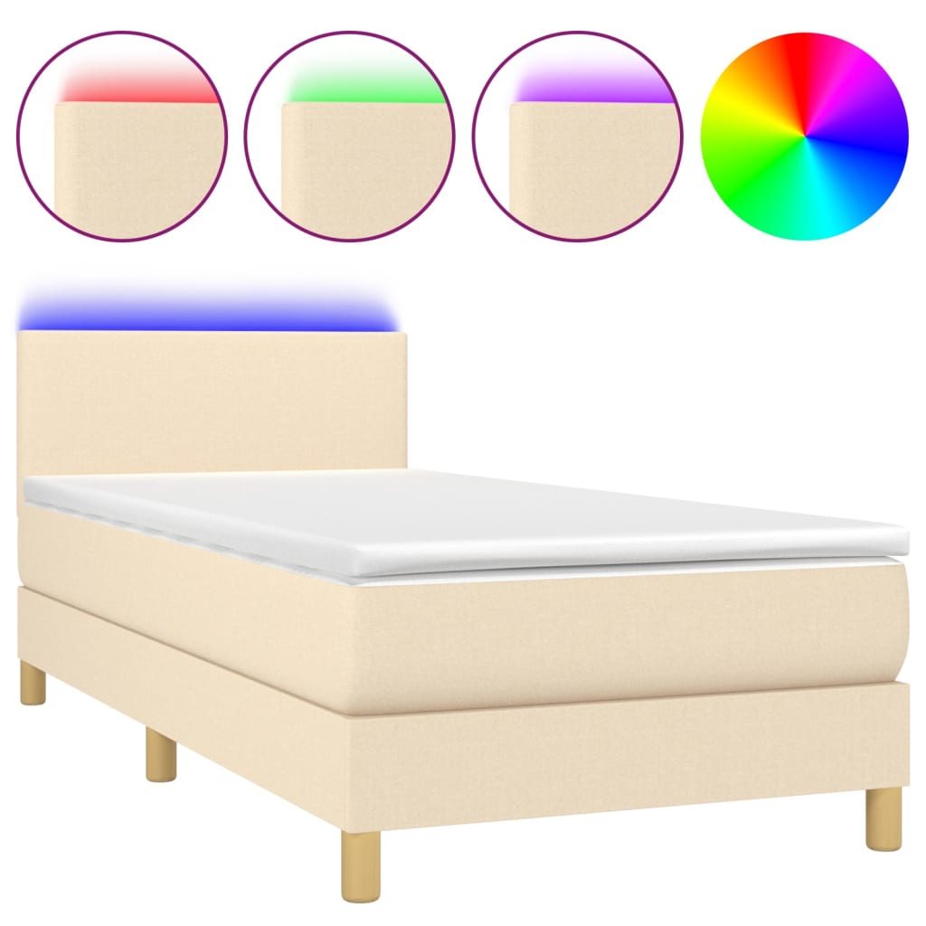 Κρεβάτι Boxspring με Στρώμα & LED Κρεμ 100x200 εκ. Υφασμάτινο