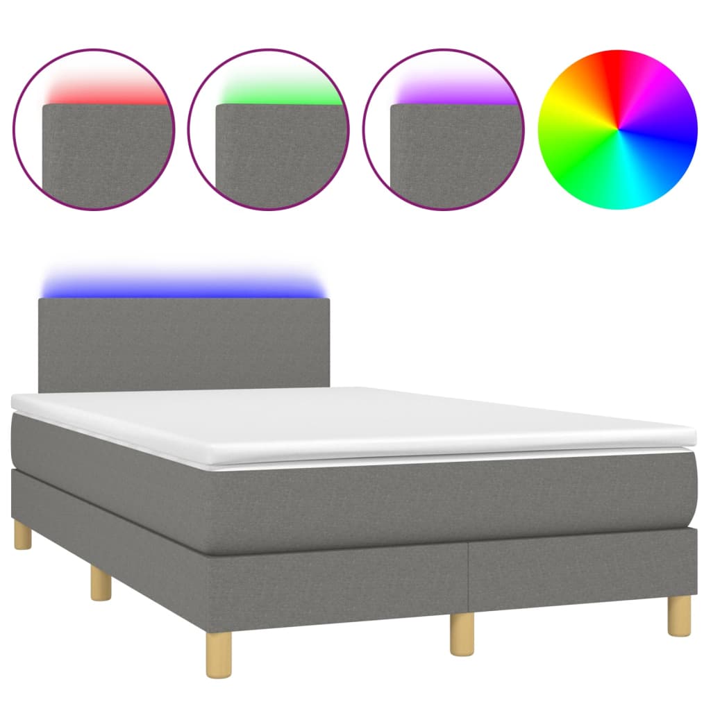 Κρεβάτι Boxspring με Στρώμα & LED Σκ.Γκρι 120x200 εκ Υφασμάτινο