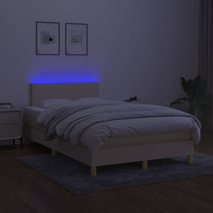 Κρεβάτι Boxspring με Στρώμα & LED Κρεμ 120x200 εκ. Υφασμάτινο