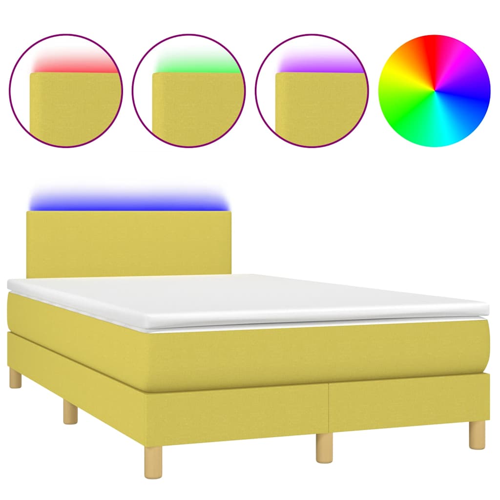 Κρεβάτι Boxspring με Στρώμα & LED Πράσινο 120x200 εκ Υφασμάτινο