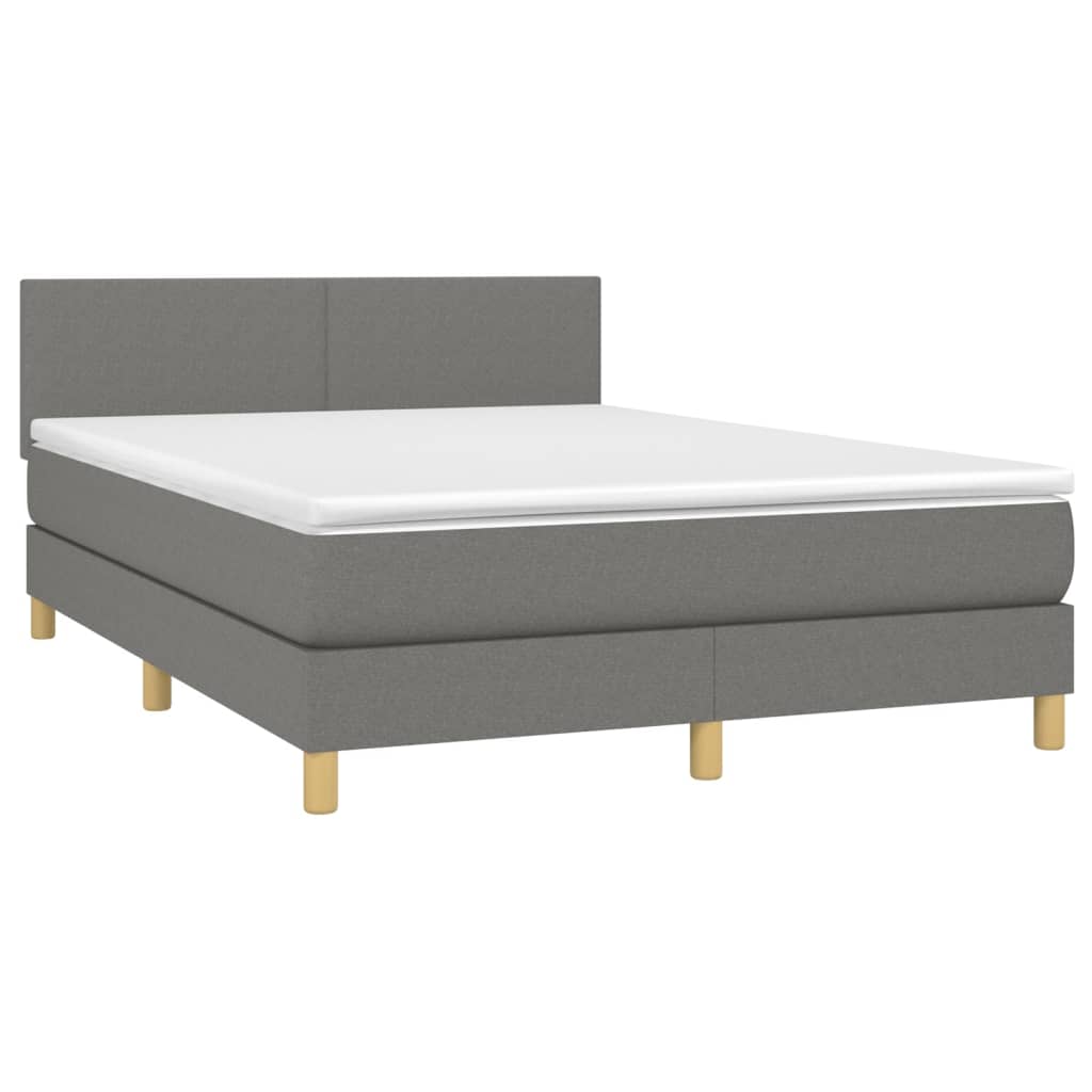 Κρεβάτι Boxspring με Στρώμα & LED Σκ.Γκρι 140x190 εκ Υφασμάτινο