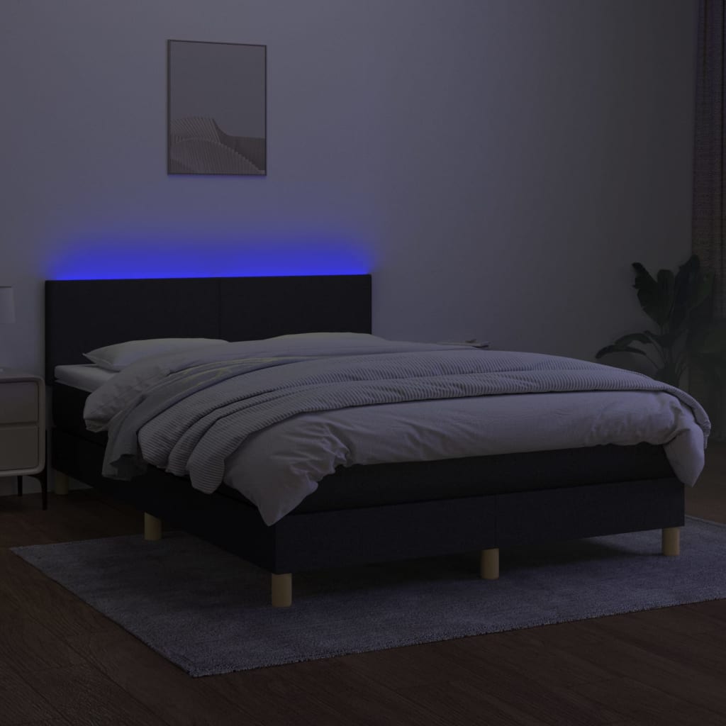 Κρεβάτι Boxspring με Στρώμα & LED Μαύρο 140x190 εκ. Υφασμάτινο