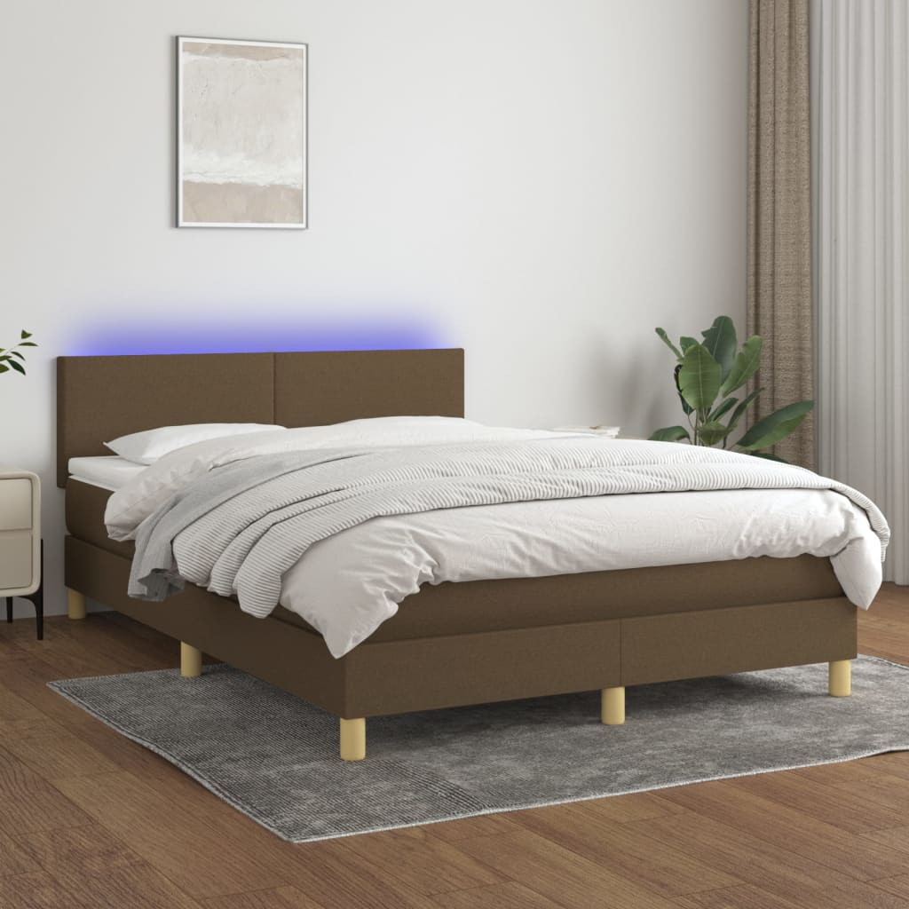 Κρεβάτι Boxspring με Στρώμα & LED Σκ.Καφέ 140x190 εκ Υφασμάτινο