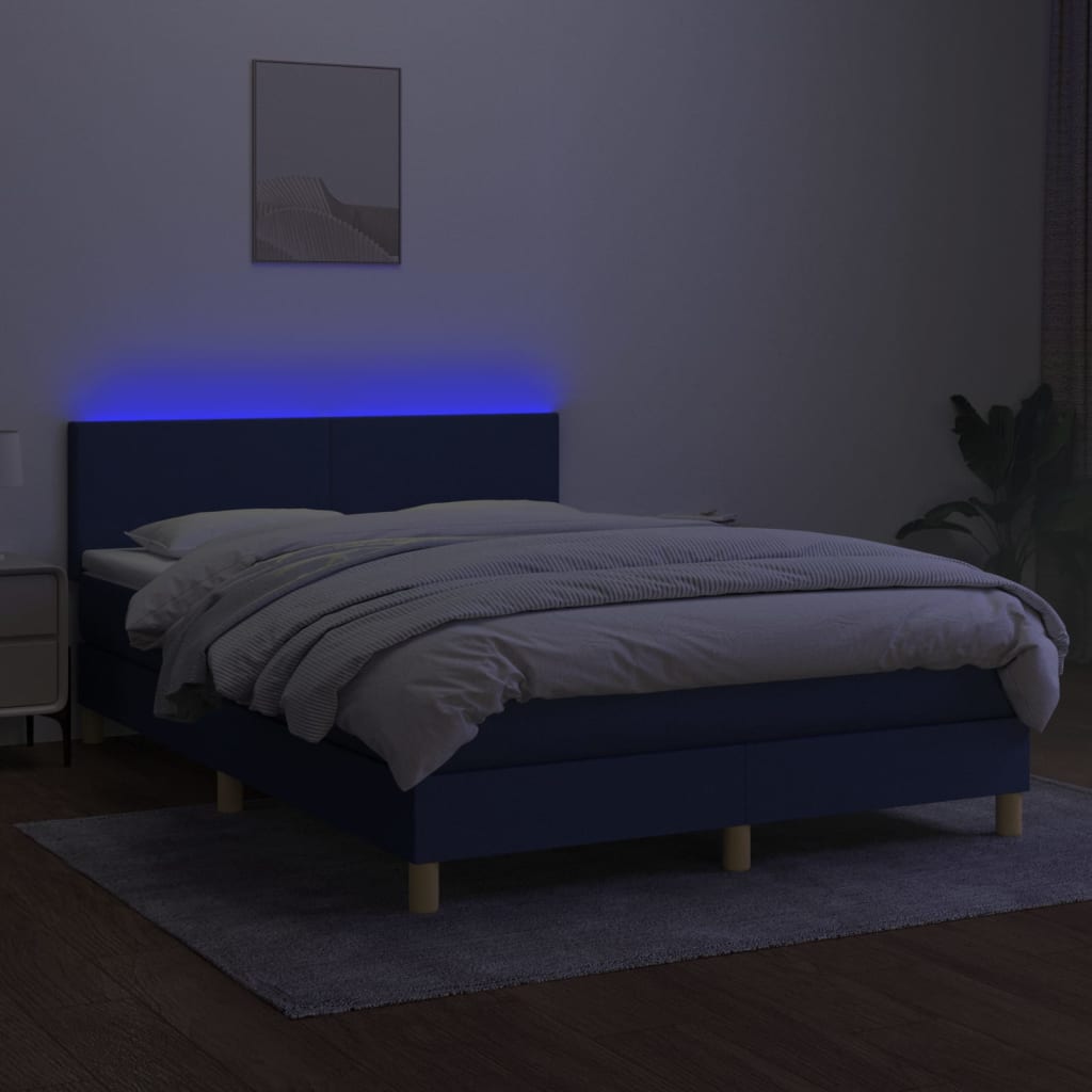 Κρεβάτι Boxspring με Στρώμα & LED Μπλε 140x190 εκ. Υφασμάτινο