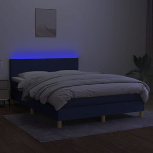 Κρεβάτι Boxspring με Στρώμα & LED Μπλε 140x190 εκ. Υφασμάτινο