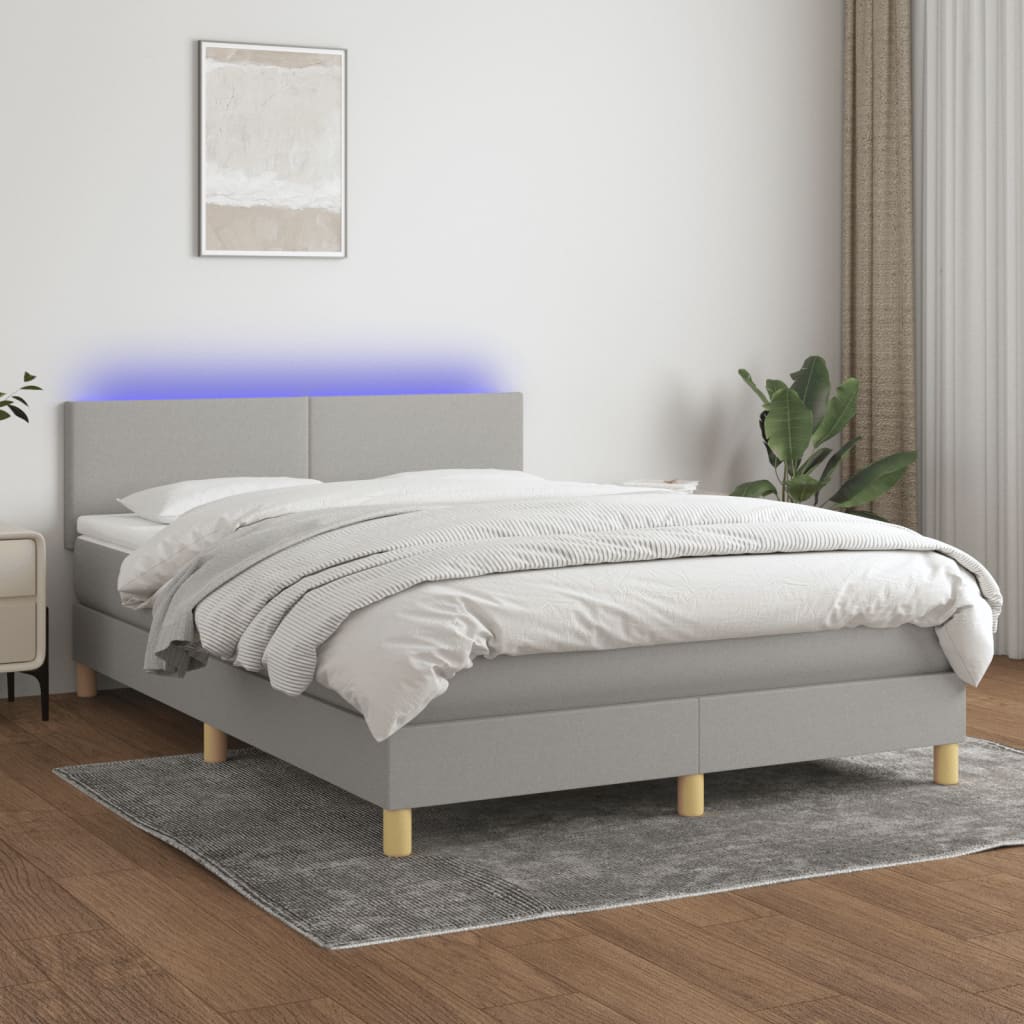 Κρεβάτι Boxspring με Στρώμα & LED Αν.Γκρι 140x200 εκ Υφασμάτινο - Pakobazaar