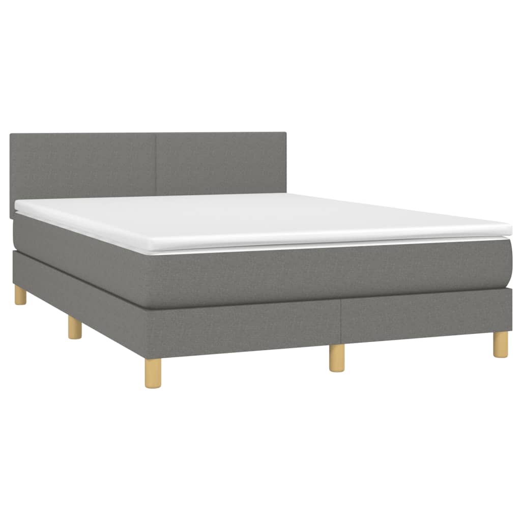Κρεβάτι Boxspring με Στρώμα & LED Σκ.Γκρι 140x200 εκ Υφασμάτινο