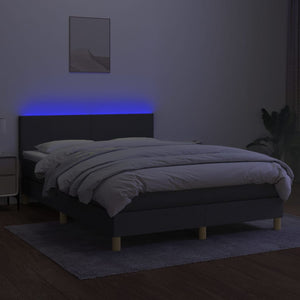 Κρεβάτι Boxspring με Στρώμα & LED Σκ.Γκρι 140x200 εκ Υφασμάτινο
