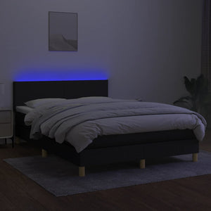 Κρεβάτι Boxspring με Στρώμα & LED Μαύρο 140x200 εκ. Υφασμάτινο
