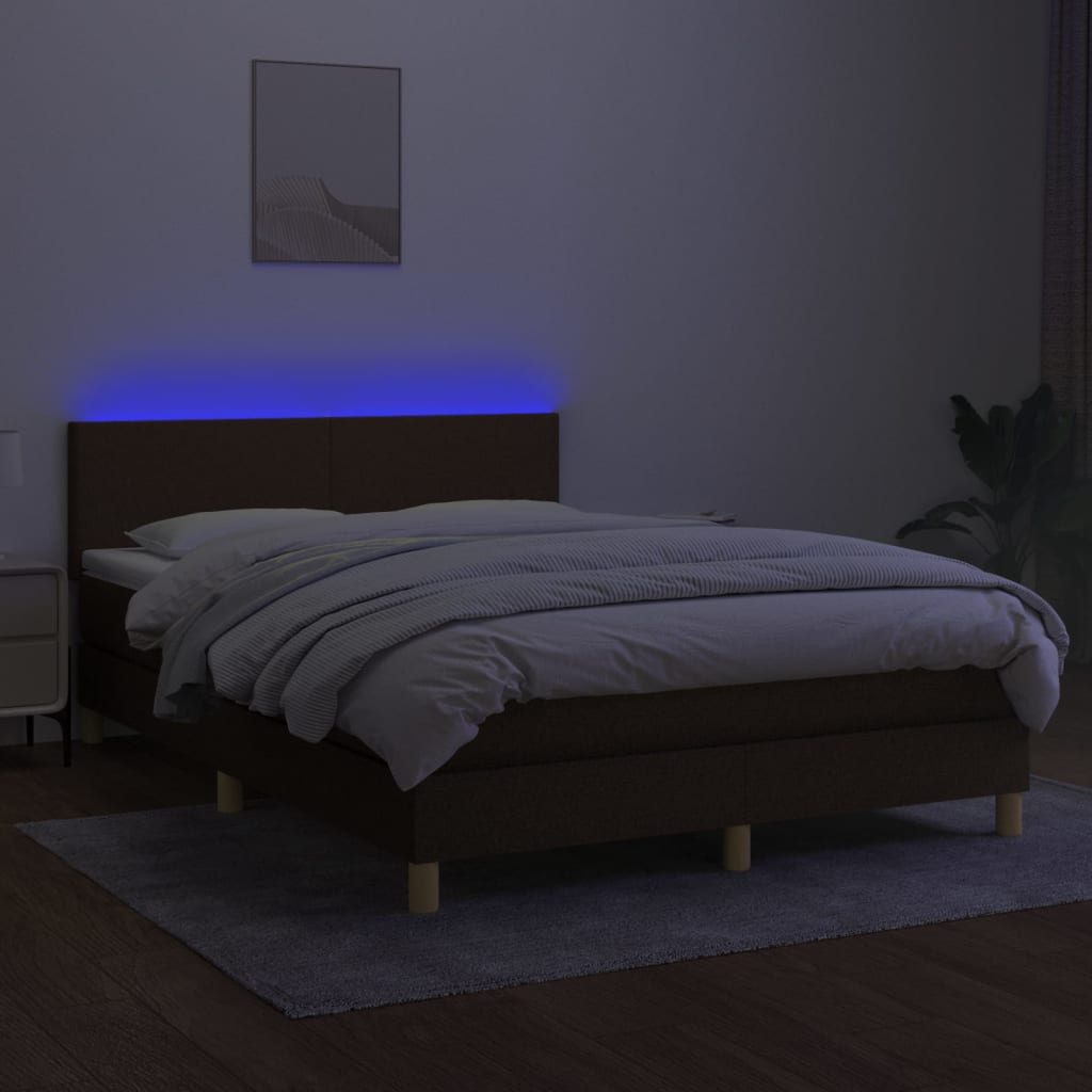 Κρεβάτι Boxspring με Στρώμα & LED Σκ.Καφέ 140x200 εκ Υφασμάτινο