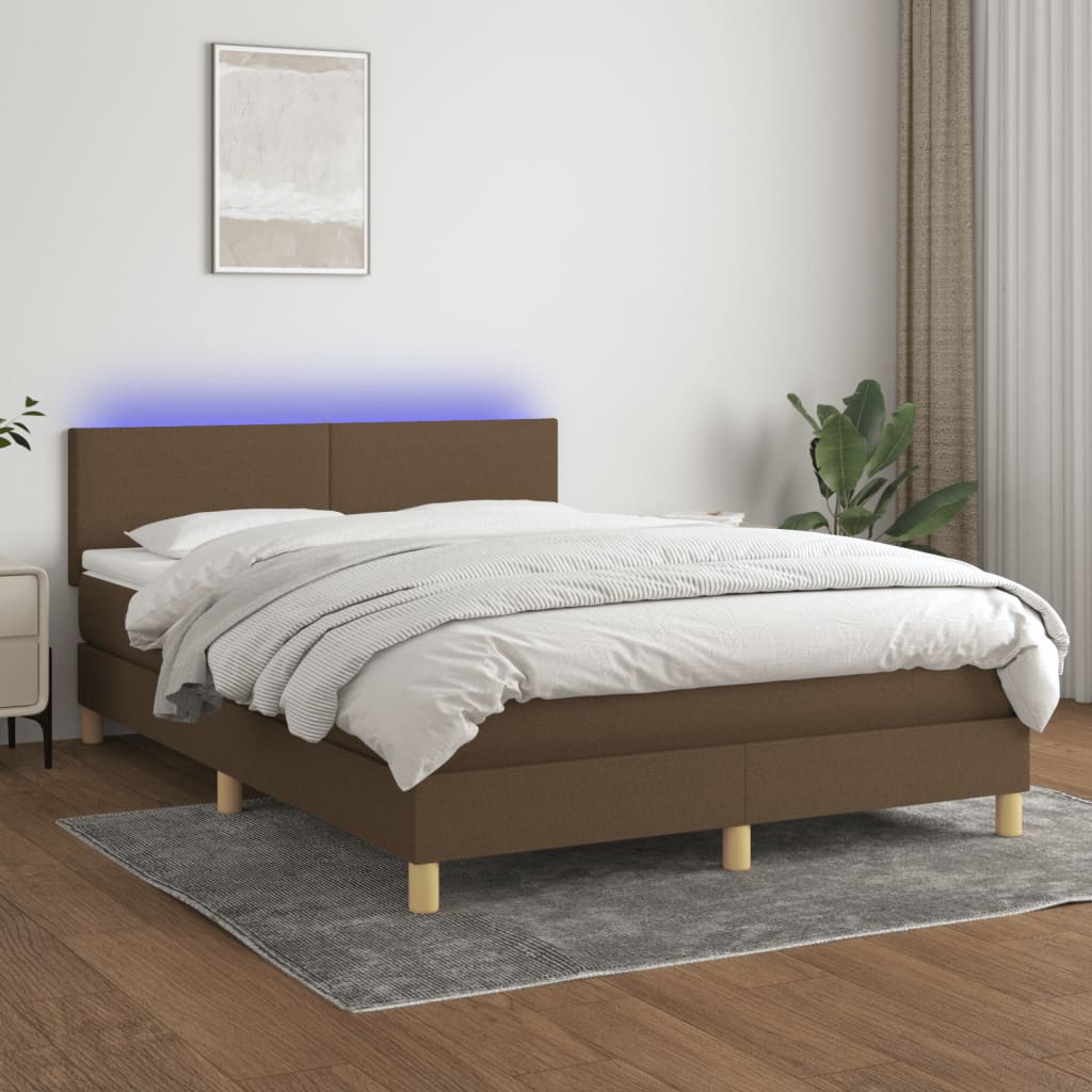 Κρεβάτι Boxspring με Στρώμα & LED Σκ.Καφέ 140x200 εκ Υφασμάτινο