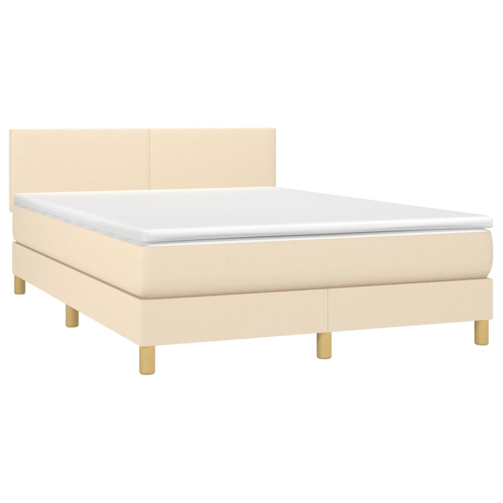 Κρεβάτι Boxspring με Στρώμα & LED Κρεμ 140x200 εκ. Υφασμάτινο