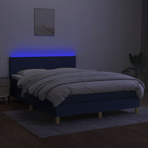 Κρεβάτι Boxspring με Στρώμα & LED Μπλε 140x200 εκ. Υφασμάτινο