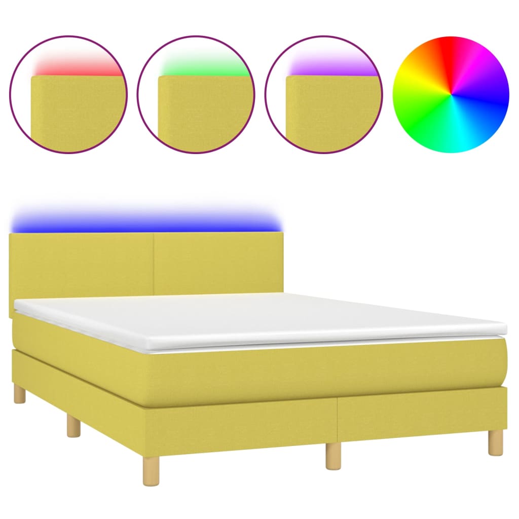 Κρεβάτι Boxspring με Στρώμα & LED Πράσινο 140x200 εκ Υφασμάτινο