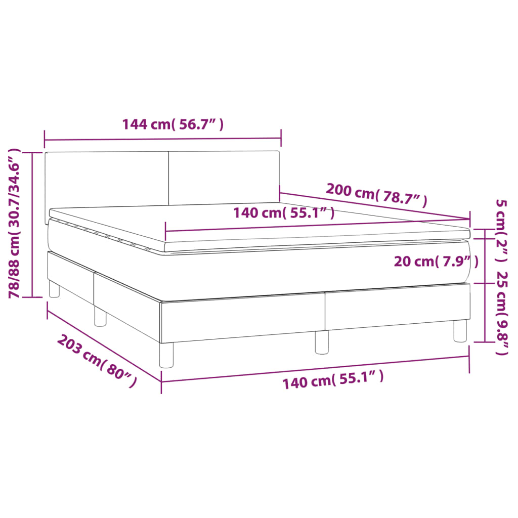 Κρεβάτι Boxspring με Στρώμα & LED Πράσινο 140x200 εκ Υφασμάτινο